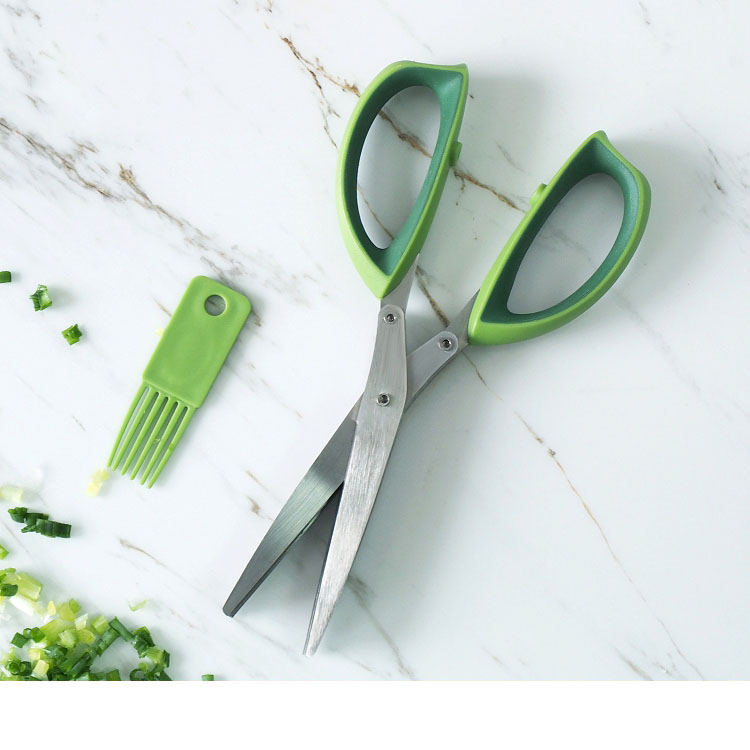 Trill 5 layer stainless steel multi-layer scallions multi-functional kitchen scissors cut the Nordic grass green scallions cut broken food scraps